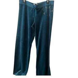 Juicy Couture Sweatpants Womens L Velour Green Drawstring Track Pants Bling New